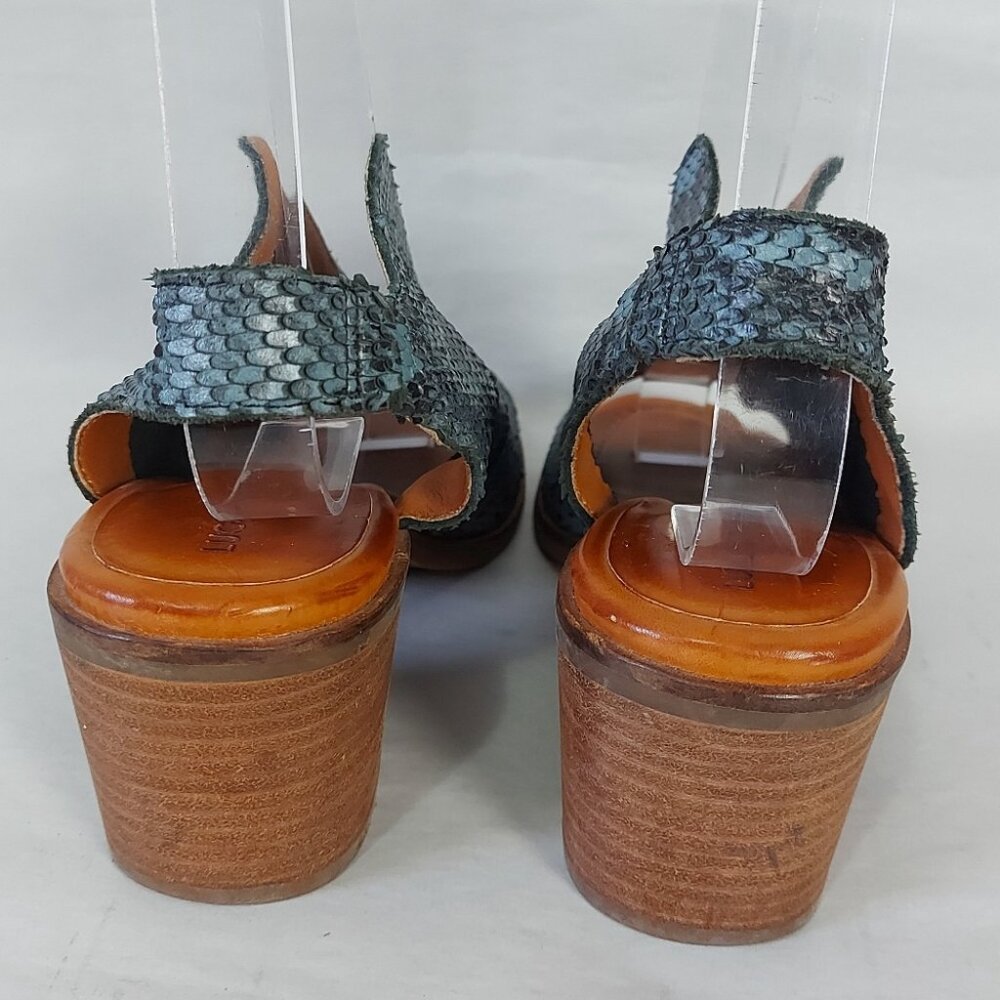 Lucky Brand Peep Toe Stacked Block Heel Rhazy Slingback Sandals 5.5 M Snakeskin - Picture 8 of 11
